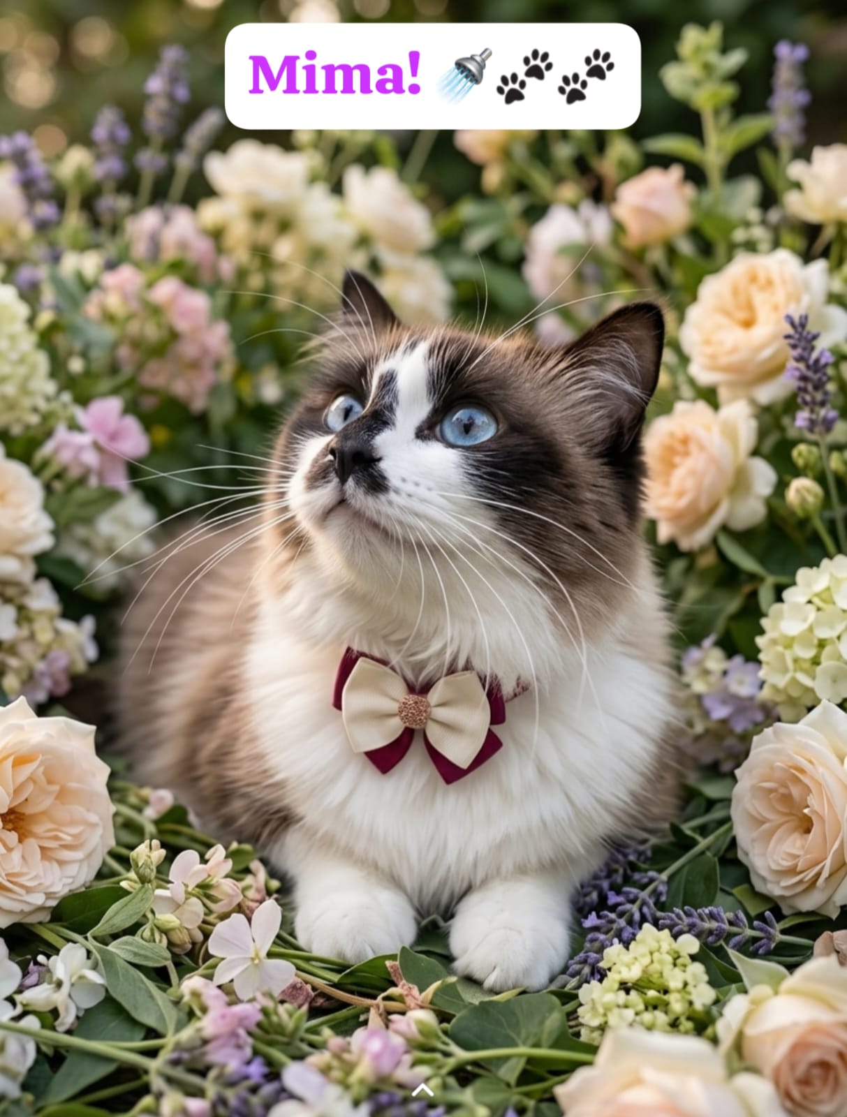 Mima, gata fotografada entre flores